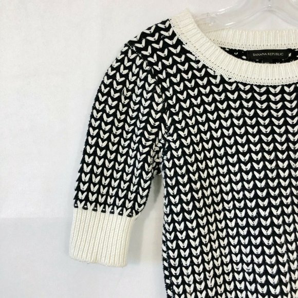 Banana Republic Black & White Chunky Knit Short Sleeve Pullover Sweater - XS - Picture 2 of 5